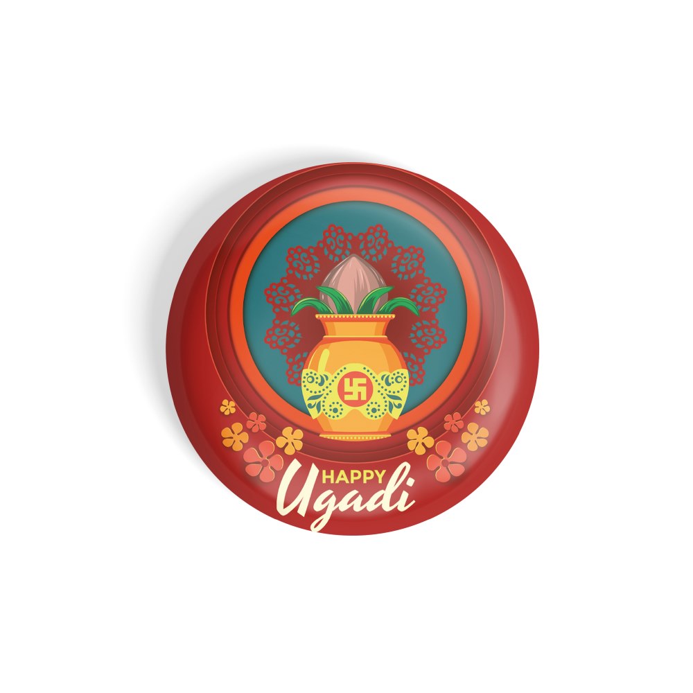 dhcrafts Round Fridge Magnet Multicolor Gudi Padwa D1 Glossy Finish Design Pack of 1 (58 mm)